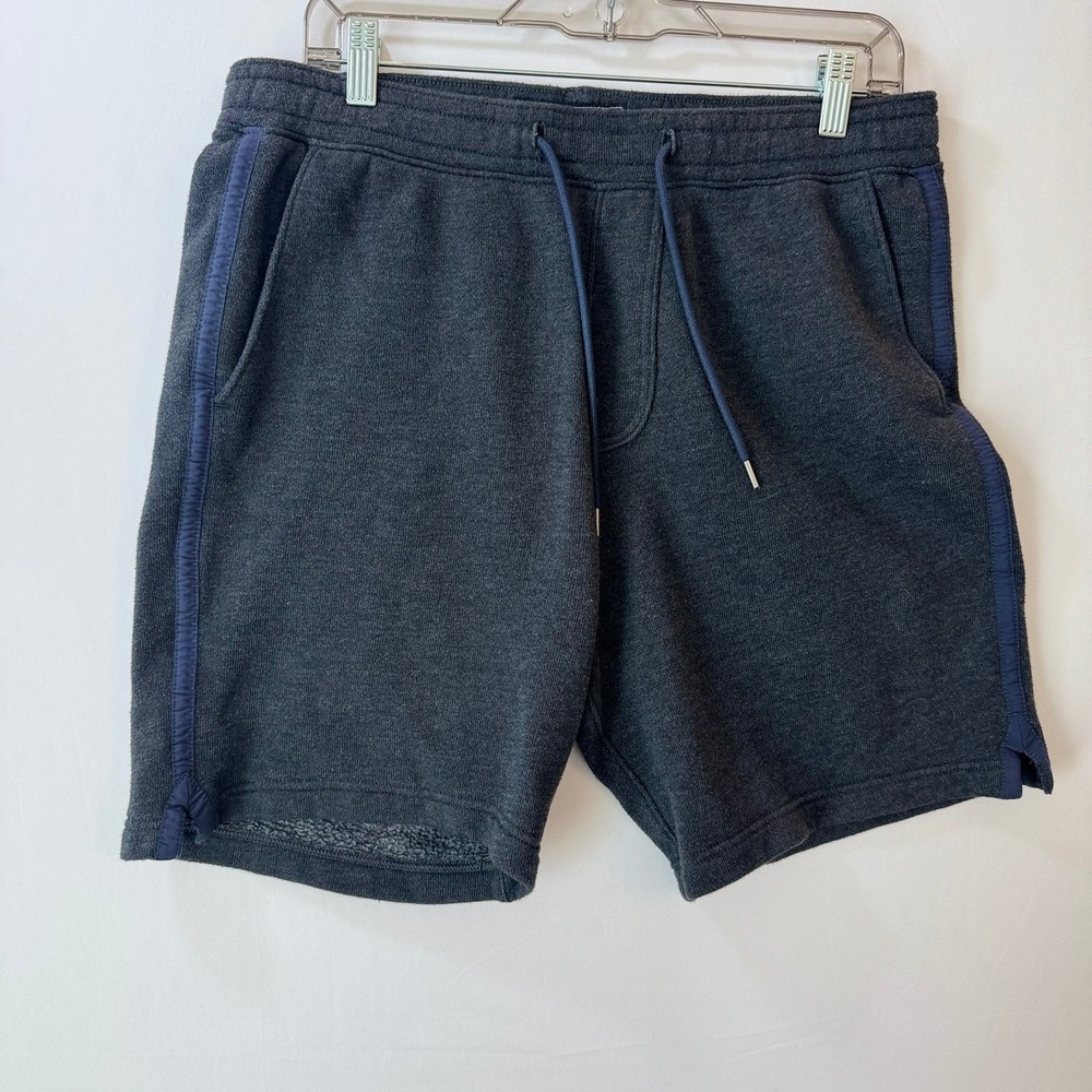 Abercrombie Fitch Mens Fleece Sweat Shorts Gray Navy Stripe Size M Zipper Pocket
